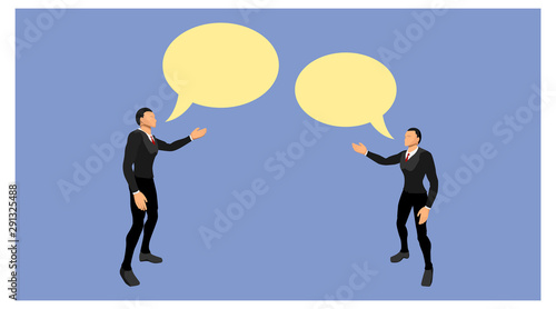 comic balloon conversation characters. narration and verbal communication of two people.