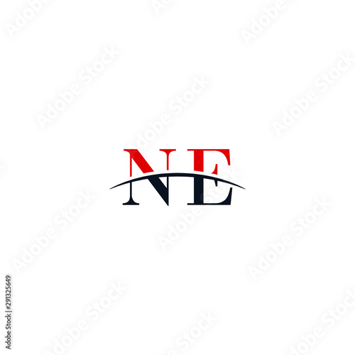 Initial letter NE, overlapping movement swoosh horizon logo company design inspiration in red and dark blue color vector