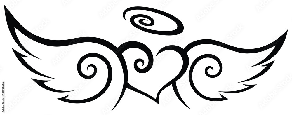 Angels Heart With Wings Tribal Tattoo Stock Vector | Adobe Stock