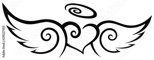 Fotografie Angels Heart With Wings Tribal Tattoo