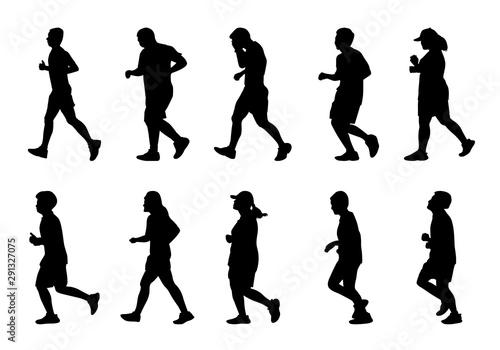 Silhouette people running on white background, Lifestyle man and women exercise vector set