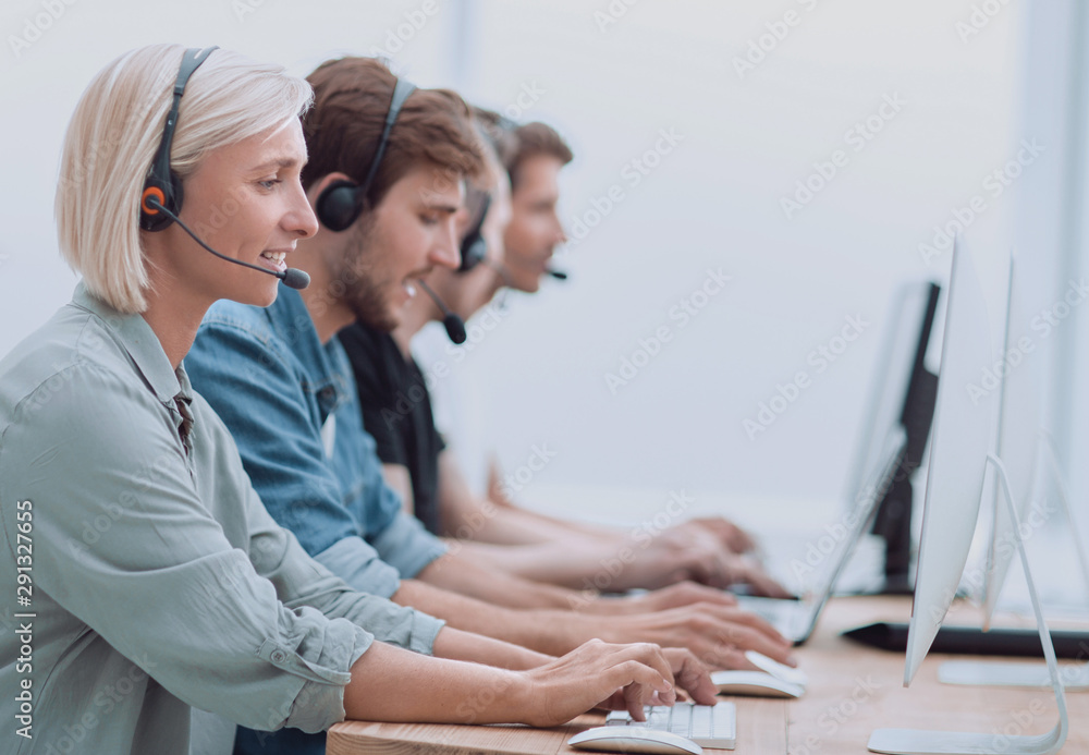 team of call center employees in the workplace team of call center employees in the workplace
