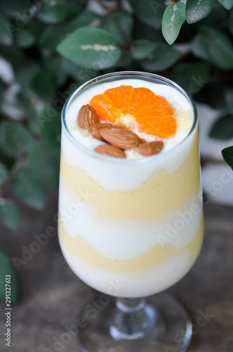 mango smoothie or mango yogurt smoothie with orange topping