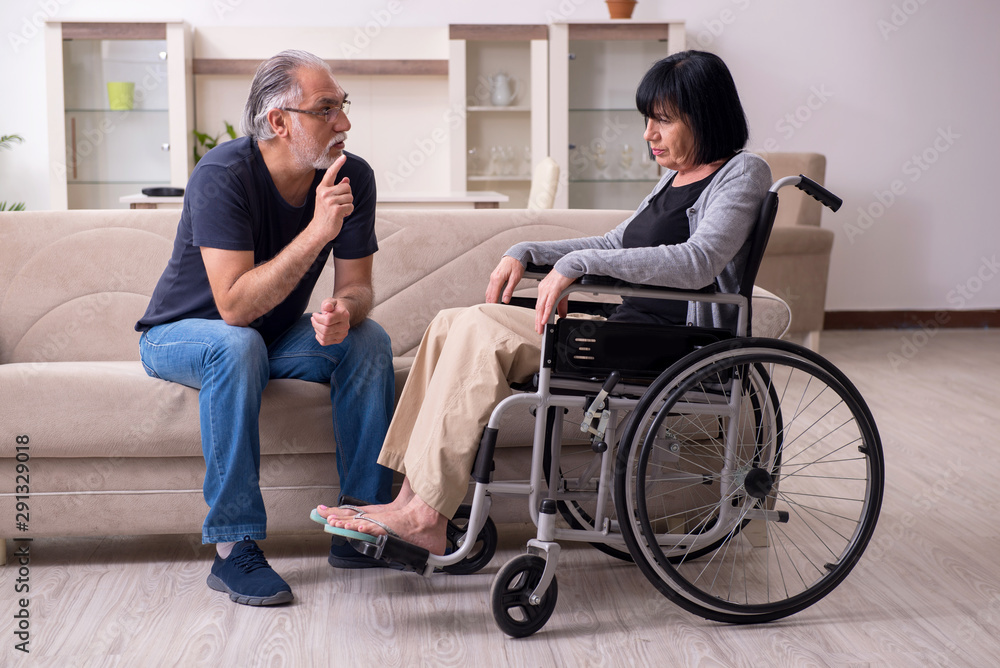 Old husband looking after disabled wife Old husband looking after disabled wife