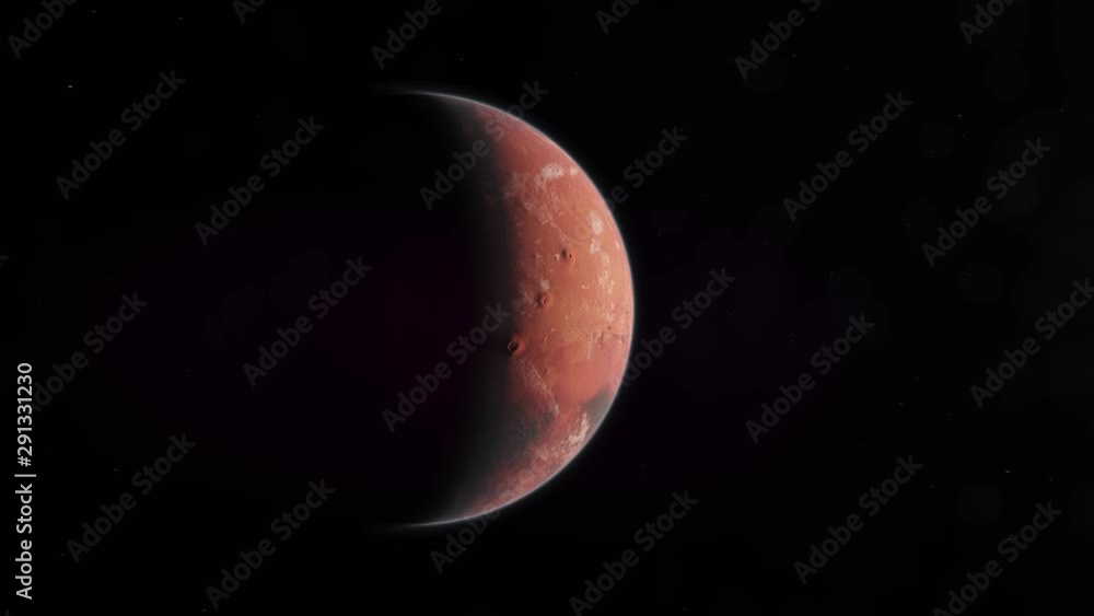 Dramatic Orbit from Dark Side of Planet Revealing Red Mars Surface Dramatic Orbit from Dark Side of Planet Revealing Red Mars Surface