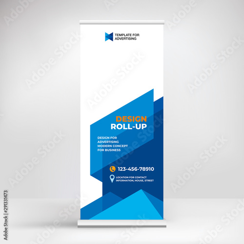 Banner design, roll-up stand for advertising, conferences, seminars, poster template for placing photos and text. Creative background for presentation