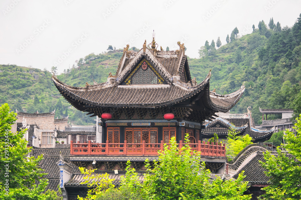 Fenghuang ancient town china buildings cloudy day