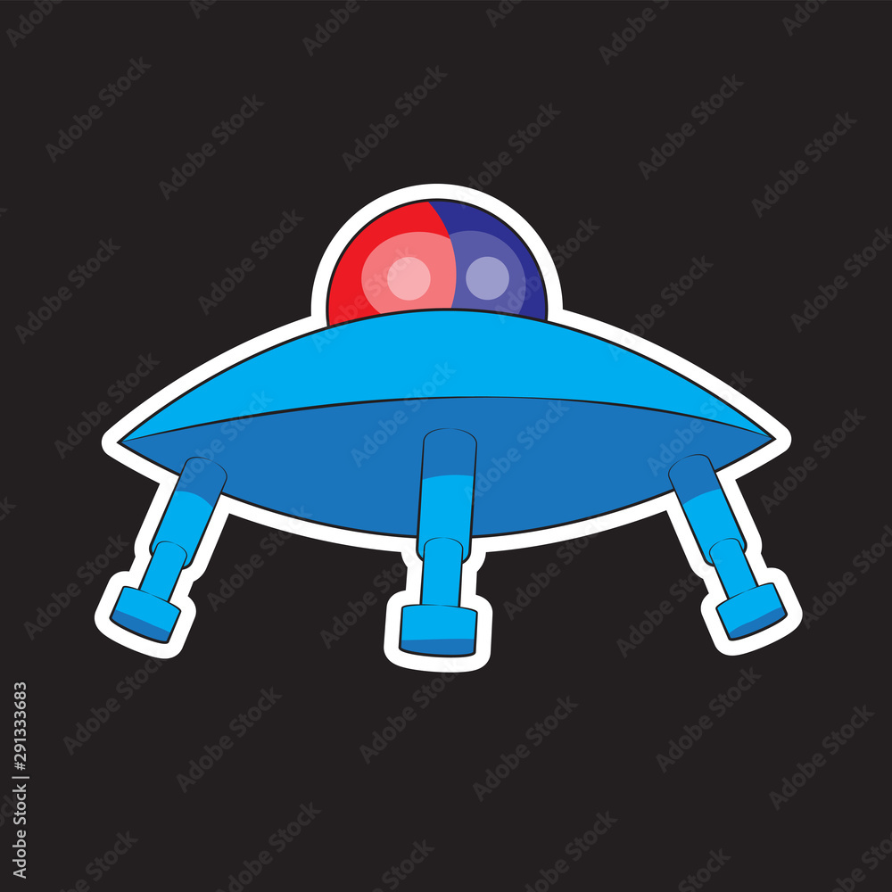 Flying Saucer UFO Vector illustration on isolated black background. Sticker. Vector image.
