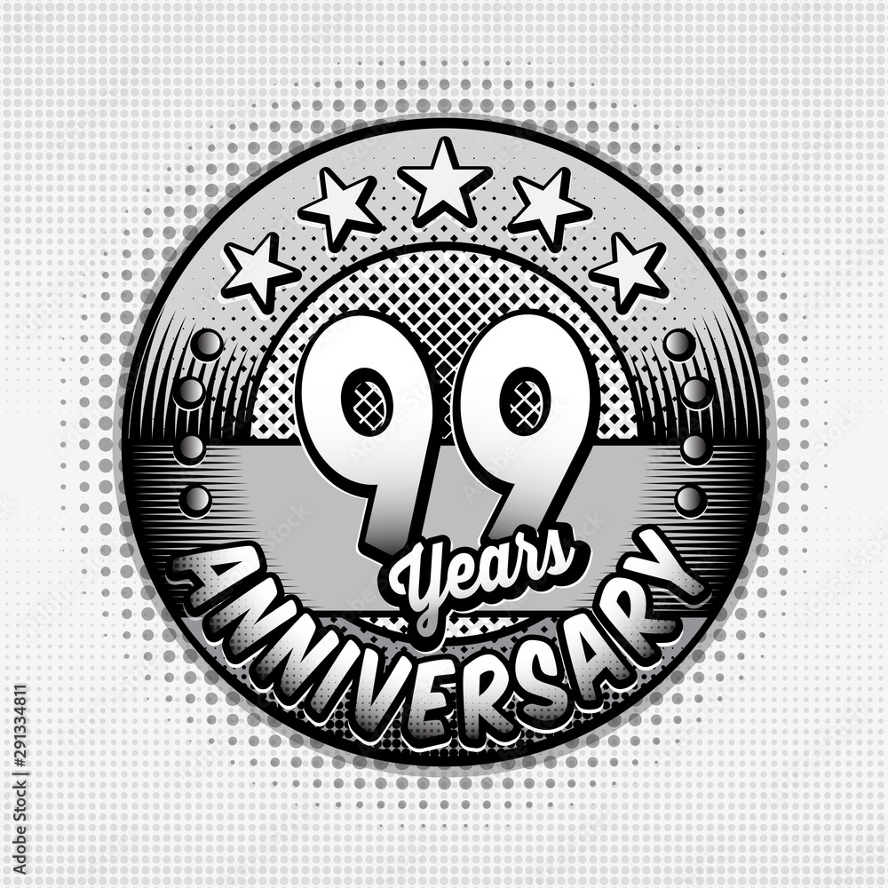 99th anniversary logo. Ninety-nine years celebrating anniversary logo. Vector and illustrations. 