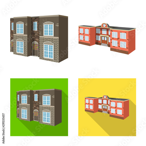 Vector illustration of facade and housing icon. Set of facade and infrastructure stock symbol for web.