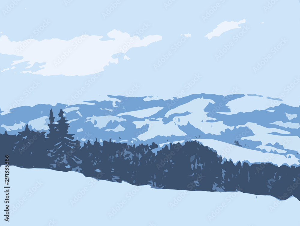 Fototapeta premium Illustration of the mountain landscape in winter. Vector