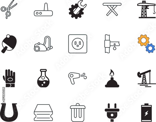 equipment vector icon set such as: beaker, country, warm, gloves, cooperation, analysis, pump, pharmacy, gas, oil, clip, build, pipe, area, hairdryer, horseshoe, travel, s, green, decoration, blowing