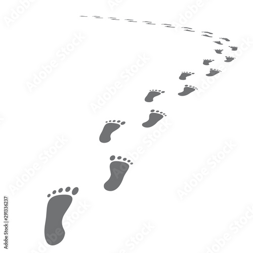 Human black silhouette foot print going ahead. Footprints symbol isolated on white background .Vector elements