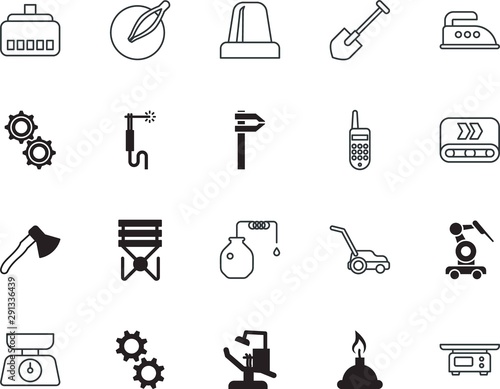 equipment vector icon set such as: automation, clock, connection, electronic, vga, brazing, danger, telephone, crate, robotic, emergency, hospital, wood, alcohol, barrel, red, logo, torch, data