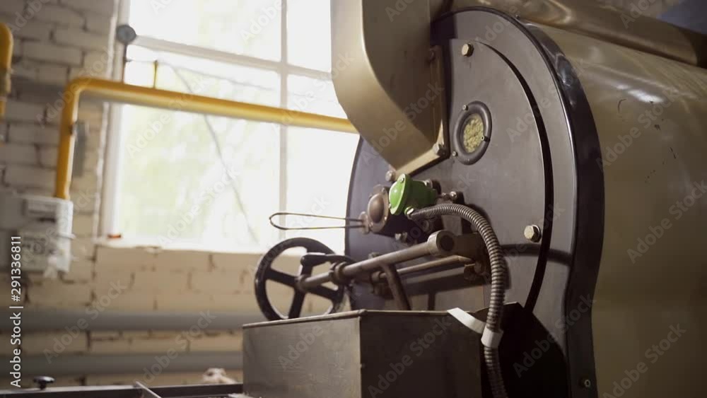 Coffee Bean Roasting Oven. Roasting coffee beans in the oven. Coffee production.