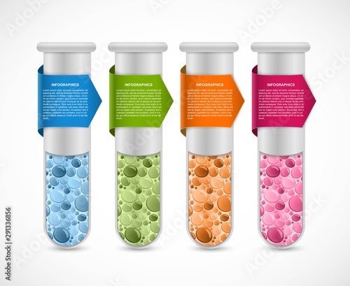 Infographics for education and medicine test tubes wrapped with colored ribbons. Design elements.