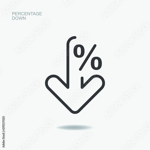 Percentage sign down. Arrow symbol reduction isolated. Vector illustration