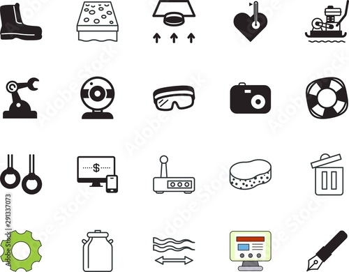 equipment vector icon set such as: hot, teamwork, garbage, wheelie, classic, measure, cooler, mobile, ventilation, canister, wifi, electrical, pure, lifeguard, natural, banking, robot, straightening