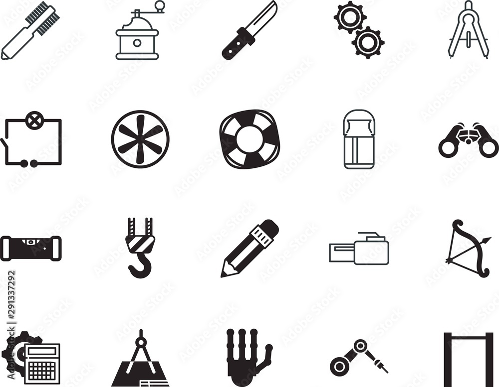 equipment vector icon set such as: kitchen, heavy, finger, knowledge, comb, love, fresh, banner, health, rescue, device, divider, study, grind, valentine, electrical, archery, ip, blueprint, energy