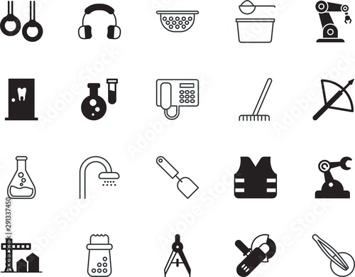 equipment vector icon set such as: cosmetic, powder, aroma, history, soil, cafe, cell, wet, site, badge, rings, analysis, garden, drafting, wood, fitness, farm, utensils, mechanical, safety