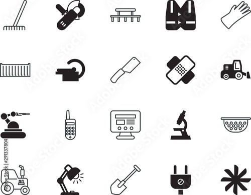 equipment vector icon set such as: leisure, preserve, wound, swimming, arm, turbine, adapter, scanner, tomography, utensil, export, school, picnic, graphics, shoveling, bench, blade, first, color