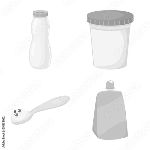 Vector illustration of yogurt and product icon. Set of yogurt and lactose stock symbol for web.