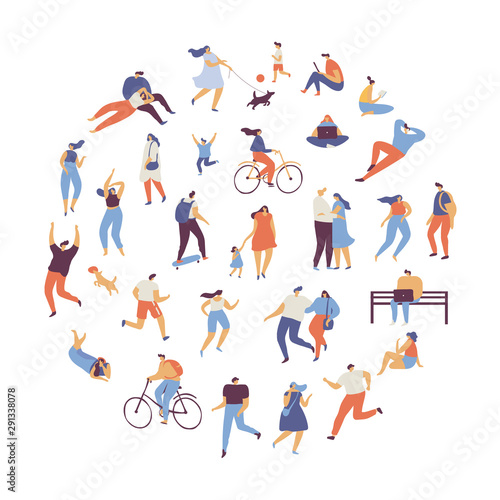 Crowd of people. Various People vector set. Male and female flat characters isolated on white background. 