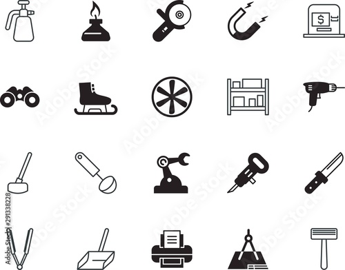 equipment vector icon set such as: optical, rotor, health, spirit, cooking, printout, overview, cultivate, spectator, adventure, money, neat, army, banking, ventilation, people, air, furniture
