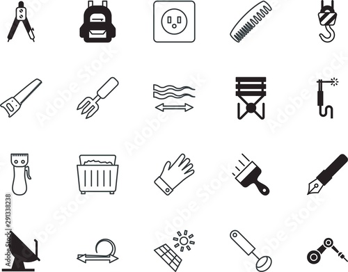 equipment vector icon set such as: clothing, color, wood, rubbish, fishing, facial, communication, trip, leisure, agricultural, stroke, vacancy, architect, worker, engineer, macro, putty, winch