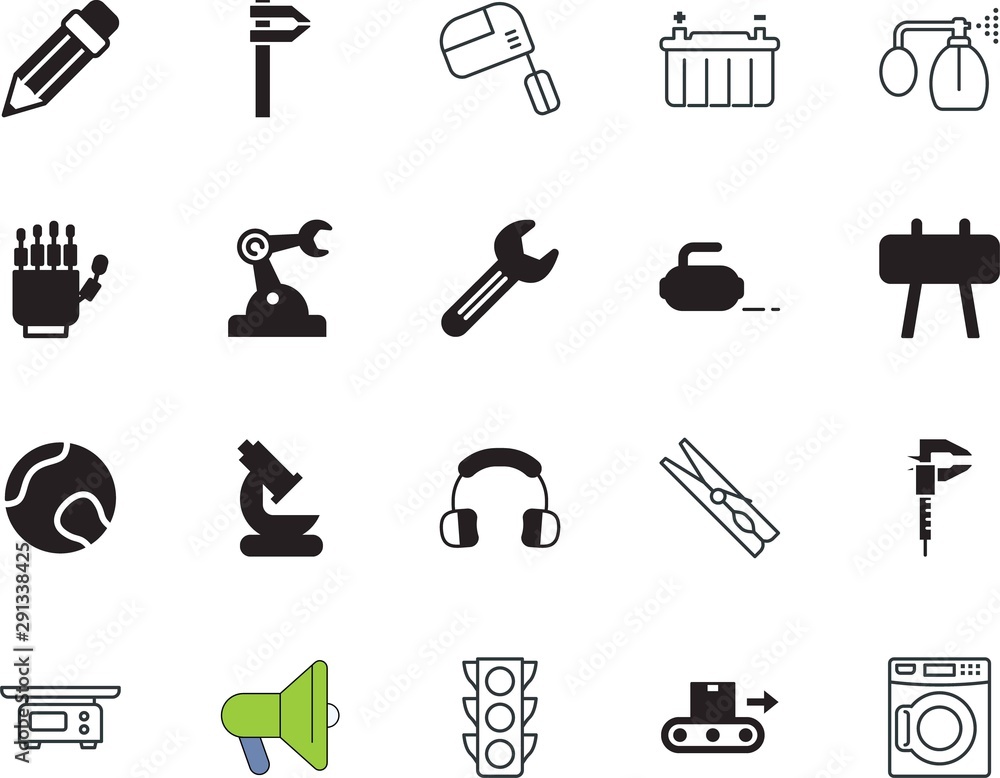 equipment vector icon set such as: message, regulation, dryer, abstract, charger, draw, weigh, arm, yellow, announce, ingredients, profession, baking, hygiene, gymnast, pommel, loudspeaker, scream