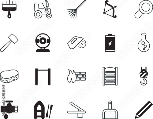 equipment vector icon set such as: agronomy, virus, gardener, crossed, view, electricity, pushing, spice, drop, connection, neat, putty, flatiron, shadow, drawing, dripping, tractor, housekeeping
