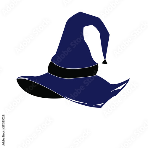 Vector illustration of a cartoon Halloween witch hat. Witch hat with buckle isolated on white background. Design element for Halloween.