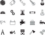equipment vector icon set such as: volleyball, portable, motion, silicone walley, cut, removal, engineer, mechanical, level, stool, dripping, center, tourism, blow, leather, quality, summer, scoop