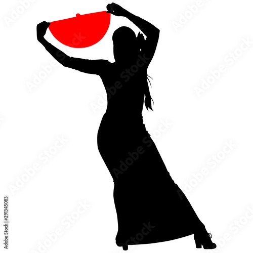 black silhouette flamenco dancer with red fan clip art preview