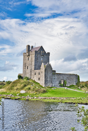 View of Dunguaire Castle in Ireland at low tide.