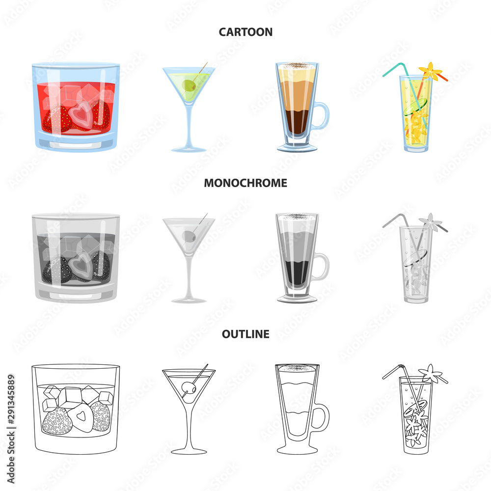 Vector illustration of liquor and restaurant symbol. Collection of liquor and ingredient stock vector illustration.