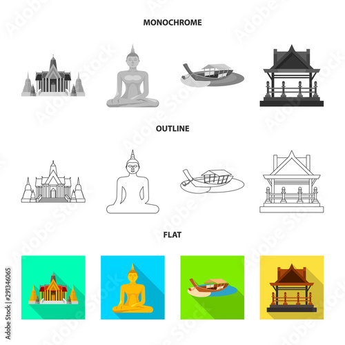 Vector illustration of journey and exotic icon. Collection of journey and national stock symbol for web.