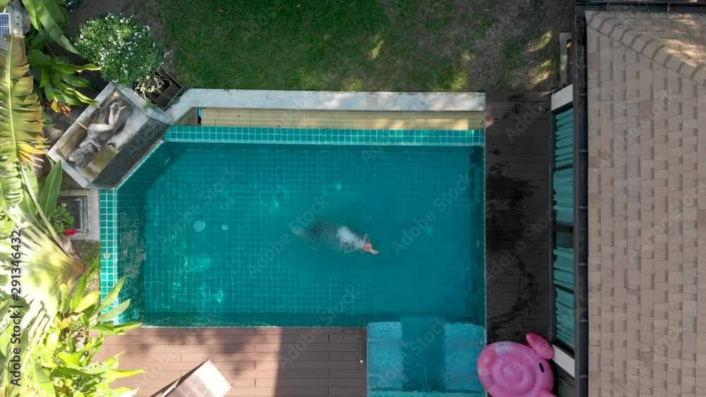 girl on a pink flamingo swims in the pool girl on a pink flamingo swims in the pool