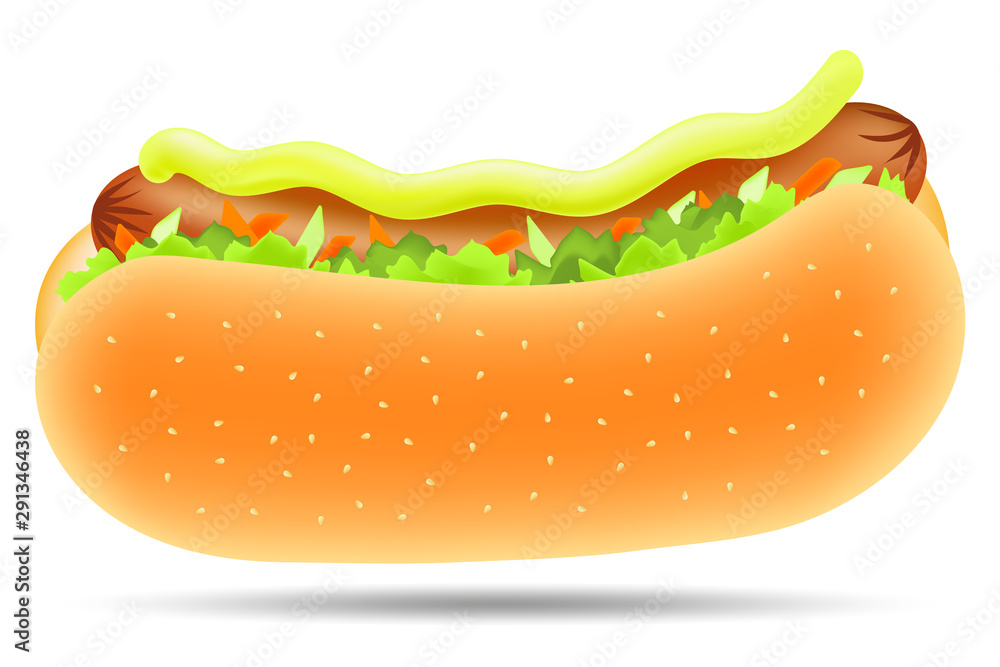 Vector drawing.Concept fastfood. Picture hotdog, isolated on white background. Vector drawing.Concept fastfood. Picture hotdog, isolated on white background.