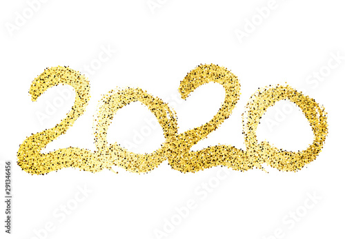 2020 gold glitter lettering and hand drawn numbers