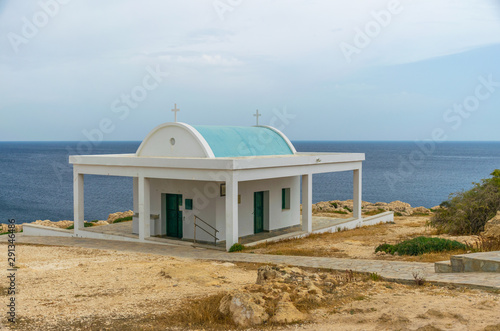 A small Orthodox church on the shores of the Mediterranean Sea. Cyprus.