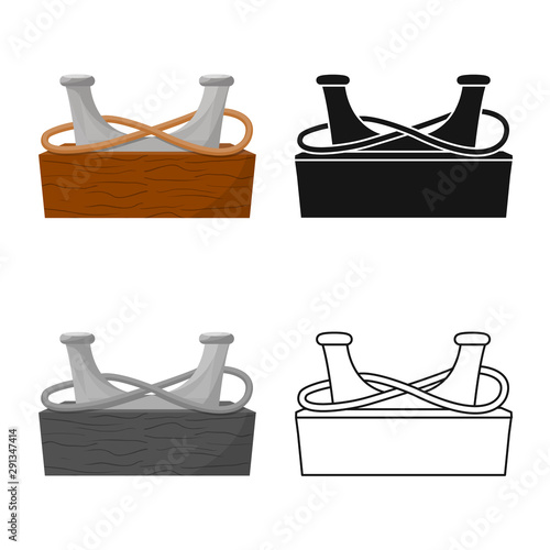 Vector illustration of equipment and moored symbol. Set of equipment and bollard stock symbol for web.