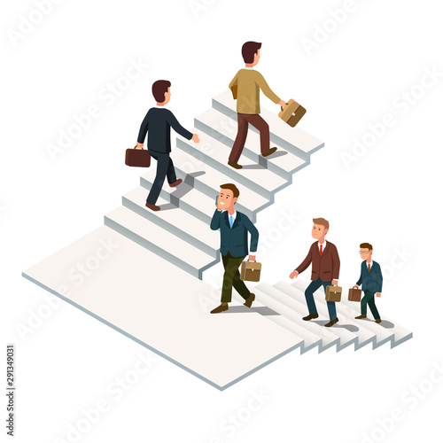 Business men climbing and going up upstairs