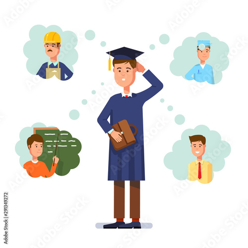 Young graduate man thinks about future profession