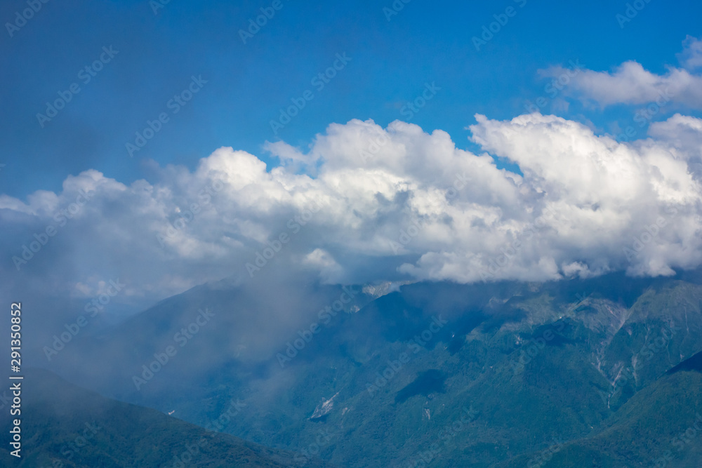 Majestic mountains landscape under morning sky with clouds. Overcast sky before storm. Carpathian, Ukraine, Europe.