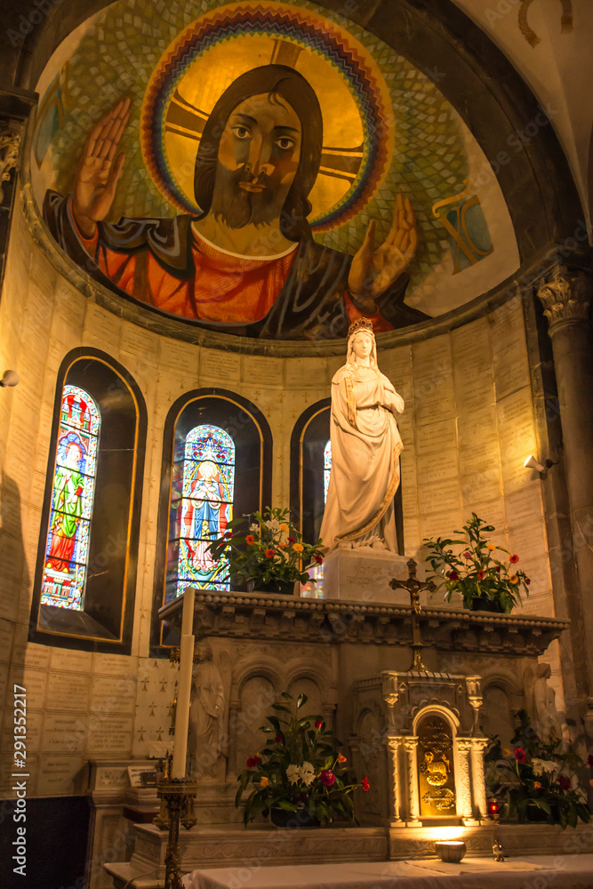 La Salette, France, June 26, 2019: Sanctuary of the Mother of God Weeping, interior of the church.