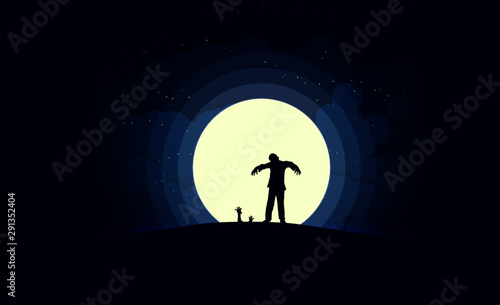 Zombie silhouette walking in the moonlight. photo