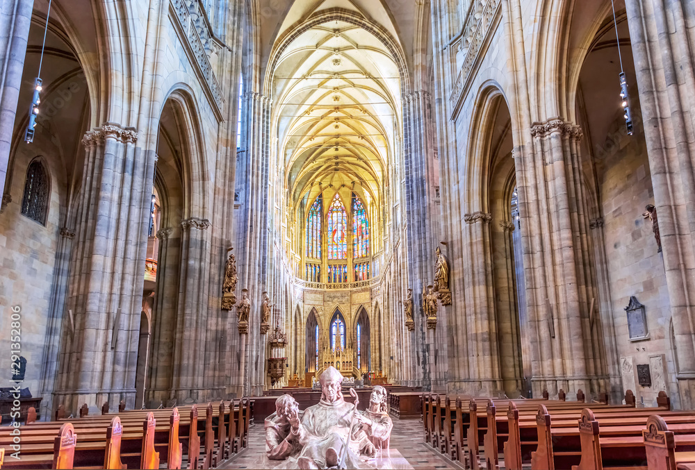 Prague, Czech Republic - December 13, 2018: Interior of St. Vitus cathedral in Prague Castle, Czech Republic
