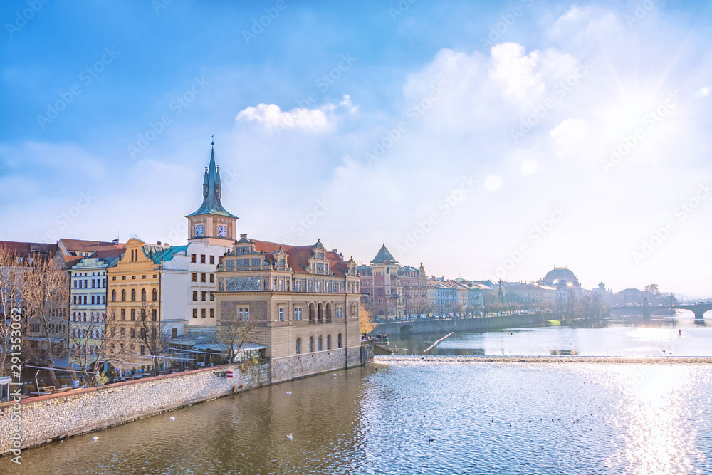 View of the Old Town and Vltava river in Prague, Czech Republic
