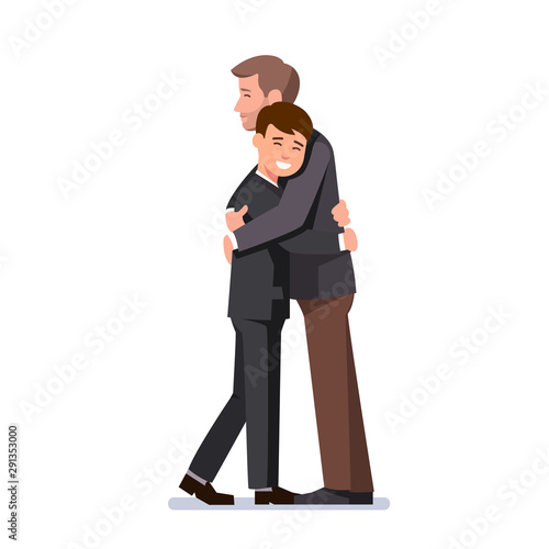 Two hugging business men. or father and child